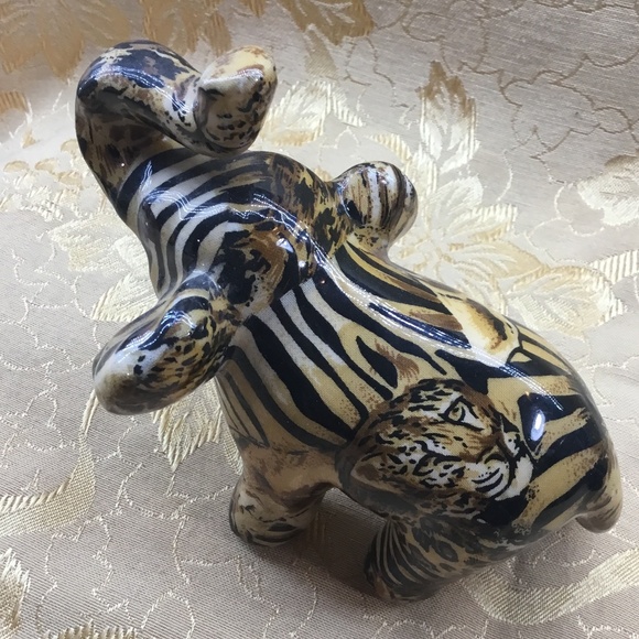 Vintage La Vie Safari Patchwork Ceramic Elephant / Trunk Up Figurine - Picture 3 of 9